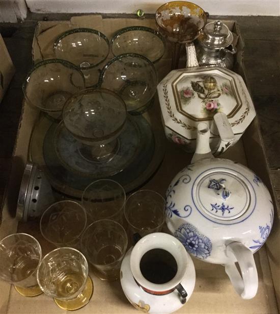 Qty Meissen, Spode, glass etc